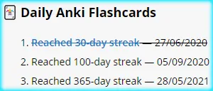 Sample of my 3 Anki goals of a Three Goals programme
