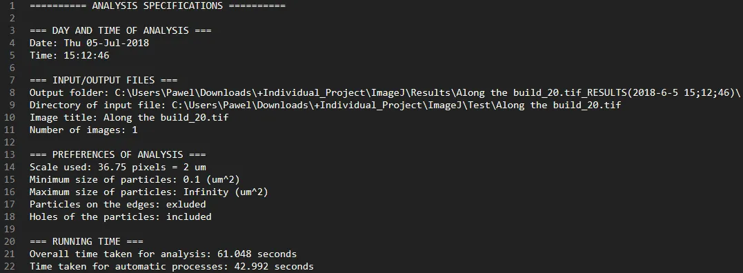 Overall analysis preferences (example)