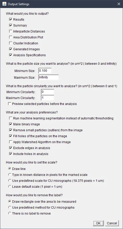 Settings specifications