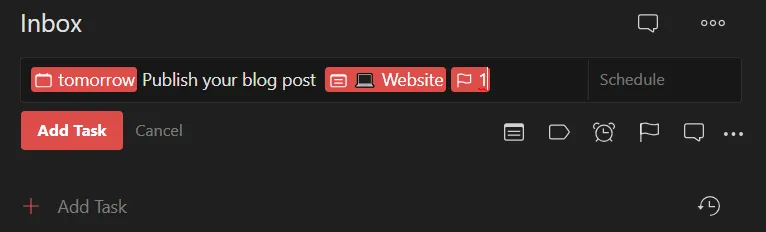 Todoist automatically recognises predefined keywords
